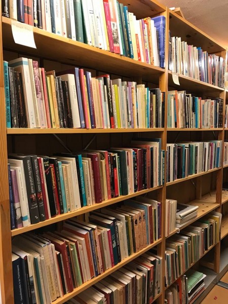 Ida Bloms bibliotek oppstilt i hyllene til Skeivt arkiv.