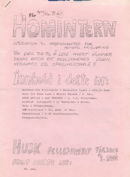 Forside av Homintern, april/mai-utgaven 1978.
