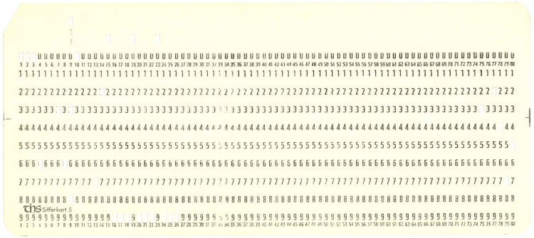 Et eksempel på et hullkort hvor de aktuelle svarene for respondenten er hullet ut.