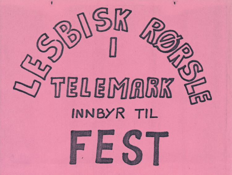 Part of an invitation to a party with Lesbisk Rørsle i Telemark, 21 January 1983. Part of an invitation to a party with Lesbisk Rørsle i Telemark, 21 January 1983.