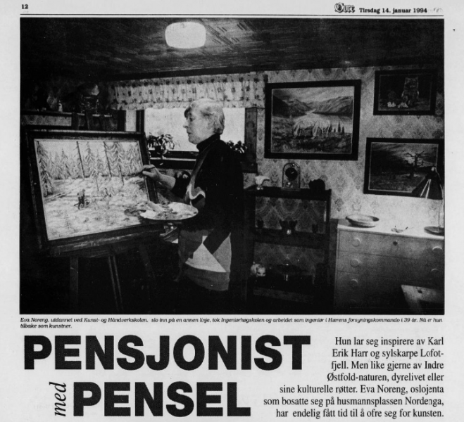 Pensjonist med pensel. Faksimile fra Øvre Smaalenene 14.01.1994